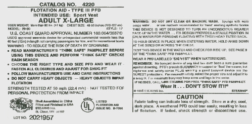 a typical life jacket label