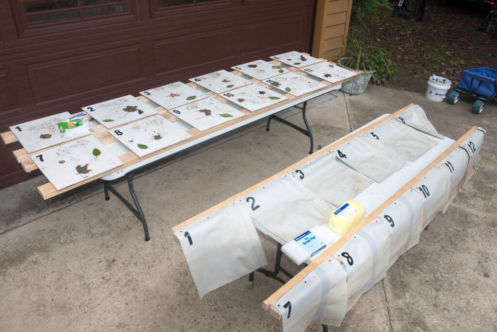 Testing tiles with green cleaning products