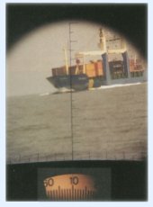 a tanker seen through a periscope