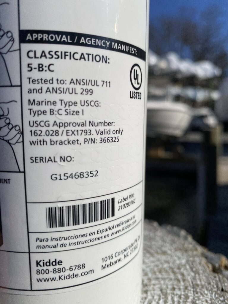 The Classification of a Fire Extinguisher on the side of the can.
